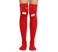 Chaussettes de Noël pour femme - Chaussettes hautes - Rayures rouges et blanches - Chaussettes hautes avec nœud au-dessus du genou - Sucre d'orge - Chaussettes hautes pour fille - Carnaval et hiver,