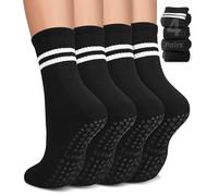 Chaussettes de pilates de yoga avec poignées pour femme - Chaussettes antidérapantes pour barre pure, ballet, danse, entraînement, hôpital, 4 noir- 4 paires, Small-medium