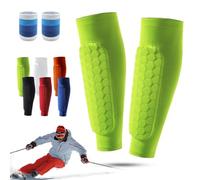 Chaussettes de Protection pour Le Ski, protège-Tibias en Gel, Protection des Jambes, Chaussettes de Protection Respirantes et élastiques en nid d'abeille, pour Le Ski (Green, L)
