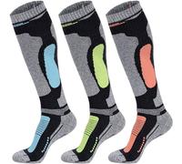 Chaussettes de ski en laine mérinos pour temps froid, chaussettes thermiques pour l'hiver, la neige, le snowboard, la randonnée, 3 paires (bleu, vert, orange), L