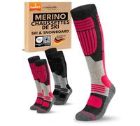 Chaussettes de Ski Femme Laine Merinos 35-38 Noir/Rose 2 Paires