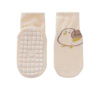 Chaussettes de sol pour bébé avec forte adhérence pour une utilisation en intérieur - Chaussettes de printemps 2025 - Joli dessin animé antidérapant pour apprendre à marcher, Couleur abricot lait, M