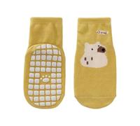 Chaussettes de sol pour bébé avec forte adhérence pour une utilisation en intérieur - Chaussettes de printemps 2025 - Joli dessin animé antidérapant pour apprendre à marcher, Curcuma, S