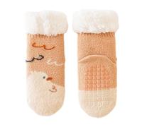 Chaussettes de sol pour tout-petits avec poignées pour bébé - Neutre avant la marche - Motif dessin animé - Hiver - Polaire épaisse - Chaussettes de sol pour bébé - Pour l'hiver et l'intérieur, jaune