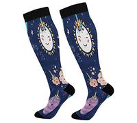 Chaussettes de sport hautes de compression pour la course à pied, la randonnée, le fitness, la licorne, la couronne, les planètes, la météorite