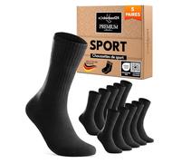 Chaussettes de Sport Homme 43-46 Noir Chaussettes de Tennis Respirantes et Renforcées Coton 5 paires Crew Socks