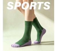 Chaussettes de sport mi-mollet vintage à rayures verticales blocs de couleurs vert & violet, douces et non compressives, chaussettes de base style coréen pour les voyages et les séances photo Taille U