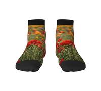 Chaussettes de sport polyvalentes avec imprimé fleurs de coquelicot pour un usage décontracté et sportif, parfaites pour les tailles de pied 36 à 45, Fleurs de coquelicot., taille unique