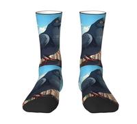 Chaussettes de sport pour adultes avec imprimé pigeon de dessin animé - Chaussettes confortables pour homme et femme - Chaussettes fantaisie pour toutes les occasions, 2 Noir-2, taille unique