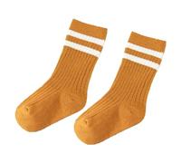 Chaussettes de sport pour enfant en coton peigné gingembre deux bandes mi-mollet pour printemps et automne (S)