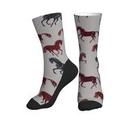 Chaussettes de sport pour femme et homme - Dessiné à la main - Cheval cool moderne - C - Semelle souple mi-mollet - Chaussettes de course pour homme et femme