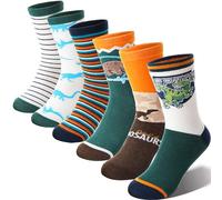 Chaussettes de sport pour garçons chaussettes de course respirantes chaussettes de compression en coton pour enfants 6 paires (Dinosaures, 5-8 ans)