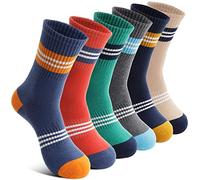 Chaussettes de sport pour garçons chaussettes de course respirantes chaussettes de compression en coton pour enfants 6 paires (Fines rayures, 3-5 ans)