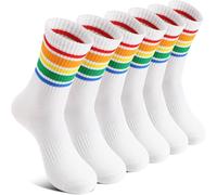 Chaussettes de sport pour garçons chaussettes de course respirantes chaussettes de compression en coton pour enfants 6 paires (Blanc, 5-8 ans)
