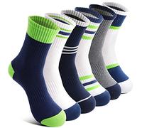 Chaussettes de sport pour garçons chaussettes de course respirantes chaussettes de compression en coton pour enfants 6 paires (Vert blanc, 9-15 ans)