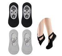 Chaussettes De Yoga (2 Paires), Taille 35-38 Chaussetts Pilates en Coton Antidérapantes, pour Barre Ballet Danse Fitness,confort à 100%, Noir + Gris