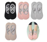 Chaussettes De Yoga (4 Paires), Taille 35-38 Chaussetts Pilates en Coton Antidérapantes, pour Barre Ballet Danse Fitness,confort à 100%, Noir + Rose + Gris + Café
