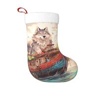 Chaussettes décoratives de Noël motif WHJSSF loup sur un bateau pour décorer les bureaux et les arbres de Noël, Halloween et les rassemblements de vacances