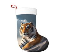 Chaussettes décoratives de Noël WHJSHOP Tigre majestueux reposant sur un rocher avec ciel nuageux imprimé léger pour Halloween, cérémonies annuelles, réunions de vacances