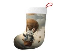 Chaussettes décoratives de Noël YYHWHJDE Petit lapin gris sur montgolfière Impression douce et légère ne se décolore pas Convient pour le bureau et la cheminée d'arbre de Noël