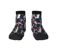 Chaussettes d'équipage, chaussettes de compression chaussettes de sport de nouveauté décontractées 30 cm de long pour unisexe Basset Hound chien floral avec fleurs bleu marine