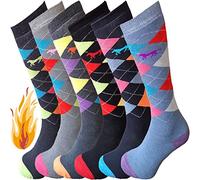 Chaussettes d'équitation thermiques pour femmes - Chaussettes hautes jusqu'aux genoux pour l'équitation - Chaussettes de bottes d'équitation pour femmes, design argyle en coton doux et chaud