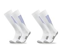 Chaussettes d'escrime, chaussettes athlétiques montantes adaptées à l'épée, au sabre et au fleuret, équipement de protection unisexe for l'escrime(White-Blue,TWO PAIRS_L)