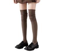 Chaussettes Dessus du Genou pour Femmes Chaussettes hautes en coton de couleur unie for femmes, chaussettes hautes tricotées, jambières, leggings longs(Brown)