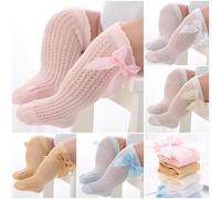 Chaussettes D'été Pour Bébé Fille, En Maille, Respirantes, Longues, Antidérapantes, En Coton, Avec Gros N¿Ud Papillon Fin, Pour Bébé De 0 À 36 Mois