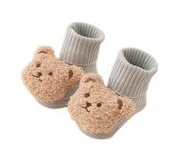 Chaussettes d'hiver antidérapantes pour bébé - Motif ours - Épais et chaud - Pour apprendre à marcher - Élasticité - Bouche lâche, gris, Taille unique