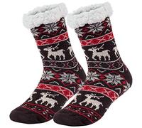 Chaussettes d'hiver chaudes et épaisses pour femme avec doublure intérieure en fourrure et semelle antidérapante [033] - Multicolore - Taille Unique