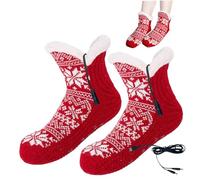 Chaussettes d'hiver, Chaussettes chauffées 1 Paires USB Taille Libre de Noël Motif de Fleurs Noël électrique Tricot Thermique Douce Thermique pour Plancher pour la Maison