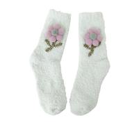 Chaussettes d'hiver épaisses pour femme - Ne perd pas ses poils - Avec petites fleurs - Chaudes mi-mollet - En velours corail - Pour l'intérieur et l'extérieur - Chaussures assorties, Vert, Taille