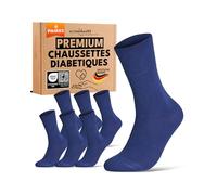 Chaussettes Diabetiques Femme 35-38 Bleu 97% Coton Lot de 6 Paires sans Elastique & sans Couture