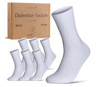 Chaussettes Diabetiques Homme 39-42 Femme Blanc 97% Coton Lot de 6 Paires sans Elastique & sans Couture