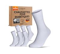 Chaussettes Diabetiques Homme 47-50 Blanc 97% Coton Lot de 6 Paires sans Elastique & sans Couture
