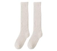 Chaussettes d'infirmière pour femme, chaussettes chaudes au genou, longues et confortables, chaussettes thermiques pour femme, moelleuses, épaisses et douces, cadeaux de Noël, bas résille noirs, Blanc