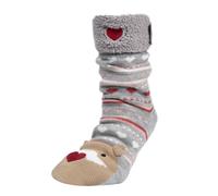 Isotoner Chaussettes d'intérieur femme en maille, doublé sherpa, antidérapante, 39/41, jacquard gris