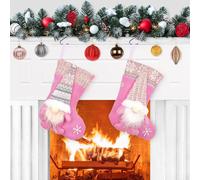 Chaussettes du Père Noël avec gnomes Set de 2 décorations de Noël Rose