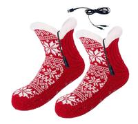 Chaussettes électriques, chaussettes chauffantes 1 paire USB taille libre motif fleur de Noël électrique tricoté respirant doux hiver thermique pour le sol de la maison