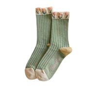 Chaussettes en coton à fleurs rétro pour femme - Taille moyenne - Chaussettes d'hiver en pur coton respirant japonais - Style littéraire et artistique - Chaussettes en laine, vert, taille unique