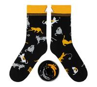 Chaussettes en coton amusantes avec des chats dans le gobelet en papier, parfaites comme cadeau pour les hommes et les femmes, noir, 41-44