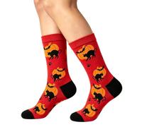 Chaussettes en coton avec motifs asymétriques gauche et droit avec différents motifs d'animaux, nourriture, sport et art, Rouge brique, 35-44