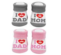 Chaussettes en Coton pour bébé Chaussettes, 2 paires Chaussettes Femme Bébé Fille, Chaussettes en Coton pour Nouveau-nés pour Tout-Petits garçons et Filles, mignonnes I Love Mum + I Love Dad