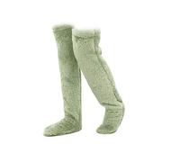Chaussettes en duvet d'oie pour jambières de Noël - Chaussettes longues au-dessus du genou - Chaussettes pelucheuses en peluche - Chaussettes de Noël pour femme, Vert, 38