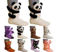 Chaussettes en forme d'animal pour femme et adolescente - Chaudes et douces - Tricot 3D amusant - Motif paresseux mignon, lapin, panda, axolotl et autres animaux - Pour homme et femme, blanc, Taille