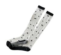 Chaussettes en Soie for Femme, Bas d'été Ultra-Fins, Transparents, en Nylon, Longs, imprimés cœurs(Star-Black White)