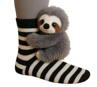 Chaussettes en tricot 3D en forme d'animal - Chaussettes en coton - Double couche - Chaudes - Entrejambe en T - Grande taille, blanc, Taille unique