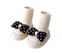 Chaussettes Enfant 31-34 - Bébé Style Coréen avec Nœud pour Tout-Petits De Sol pour L'Automne Idéales pour Apprendre À Marcher Chaussures Bébé Souples avec Semelle (White2 15-2 Years)