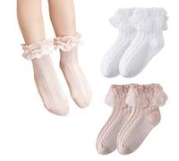 chaussettes enfant pour bébés, chaussettes bebe à dentelle tendance, convient aux enfants dont la longueur du pied est comprise entre 12 et 14 cm (blanc, rose).